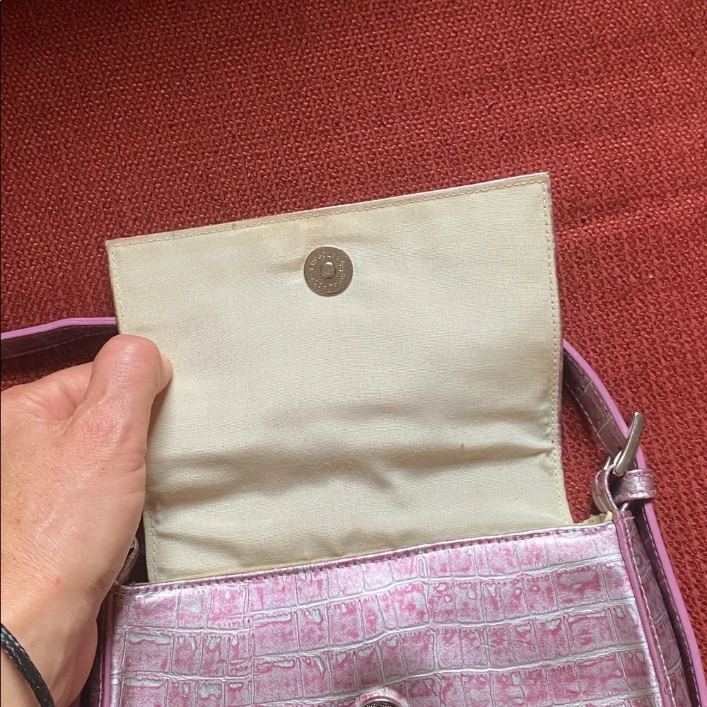Y2k Wilsons Leather pearly Pink Croc-Embossed Shoulder Bag